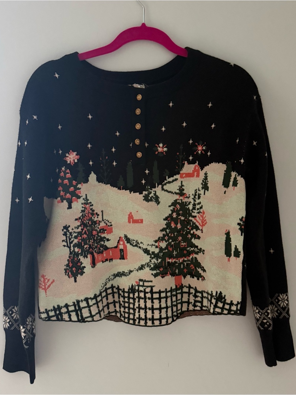 Free People Black Holiday Scene Knit Sweater - Women